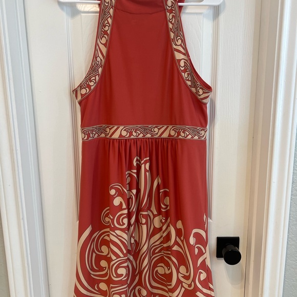 BCBGMaxAzria Damask Stained Glass Print Halter Dress Coral Pink Womens Medium - Picture 4 of 6